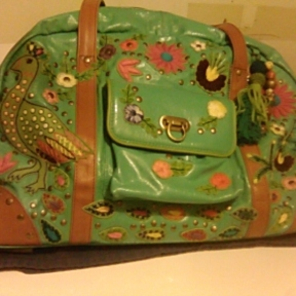 Embroidered Green Floral Bag